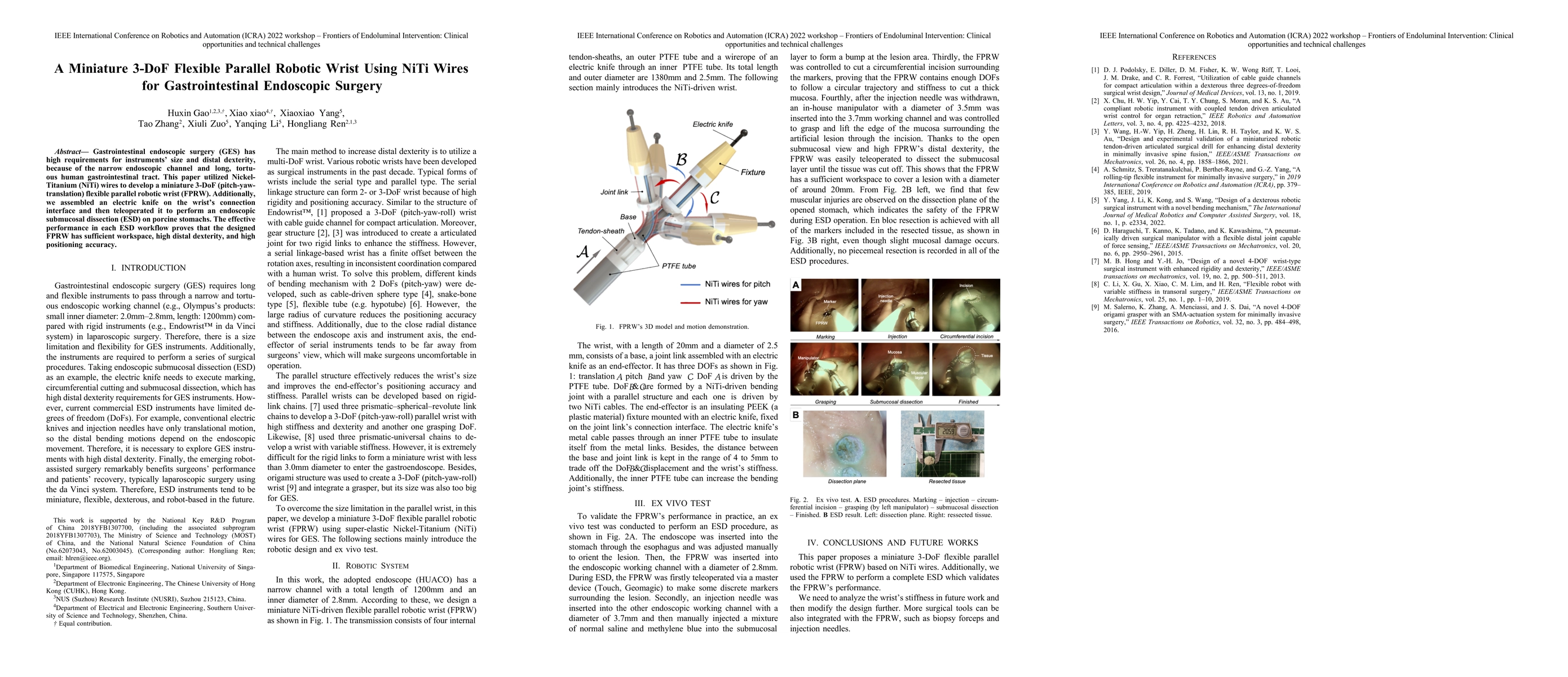Thumbnail for A Miniature 3-DoF Flexible Parallel Robotic Wrist Using NiTi Wires for
  Gastrointestinal Endoscopic Surgery