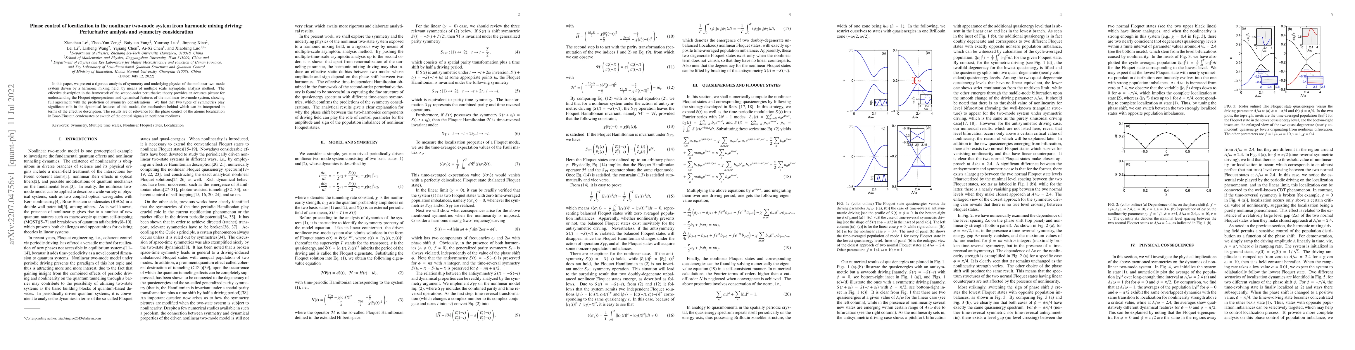 Thumbnail for Phase control of localization in the nonlinear two-mode system from
  harmonic mixing driving: Perturbative analysis and symmetry consideration