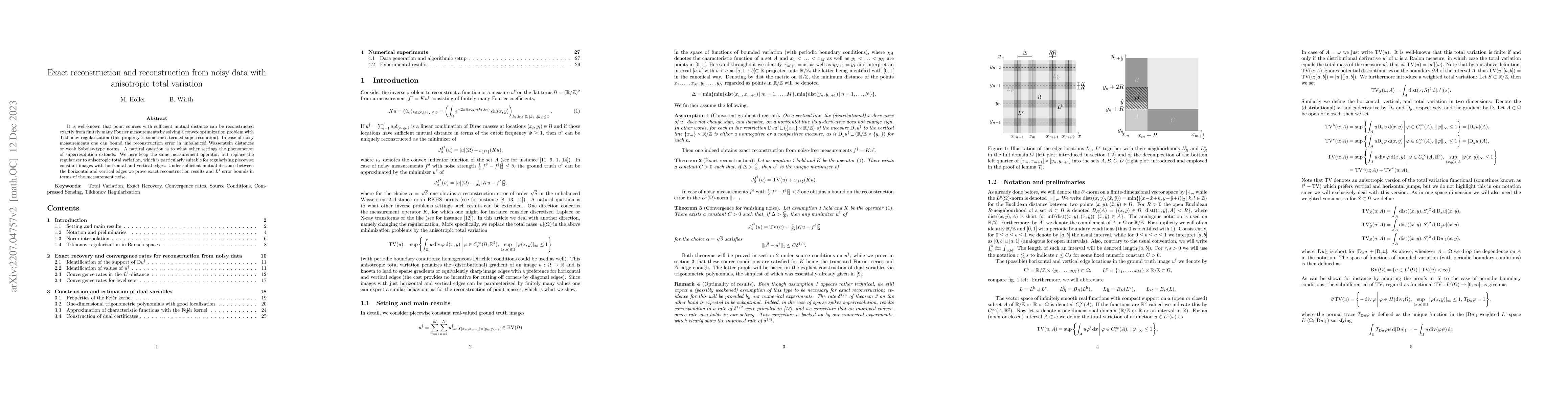 Thumbnail for Exact reconstruction and reconstruction from noisy data with anisotropic
  total variation