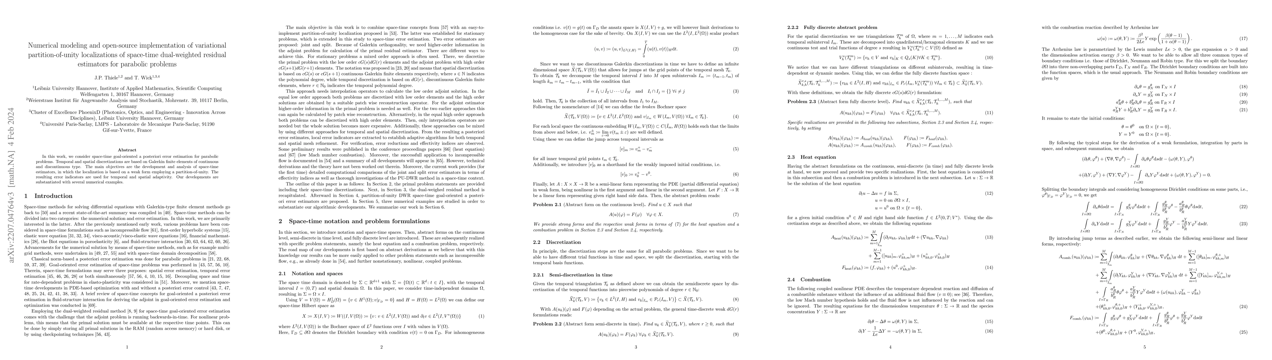 Thumbnail for Numerical modeling and open-source implementation of variational
  partition-of-unity localizations of space-time dual-weighted residual
  estimators for parabolic problems