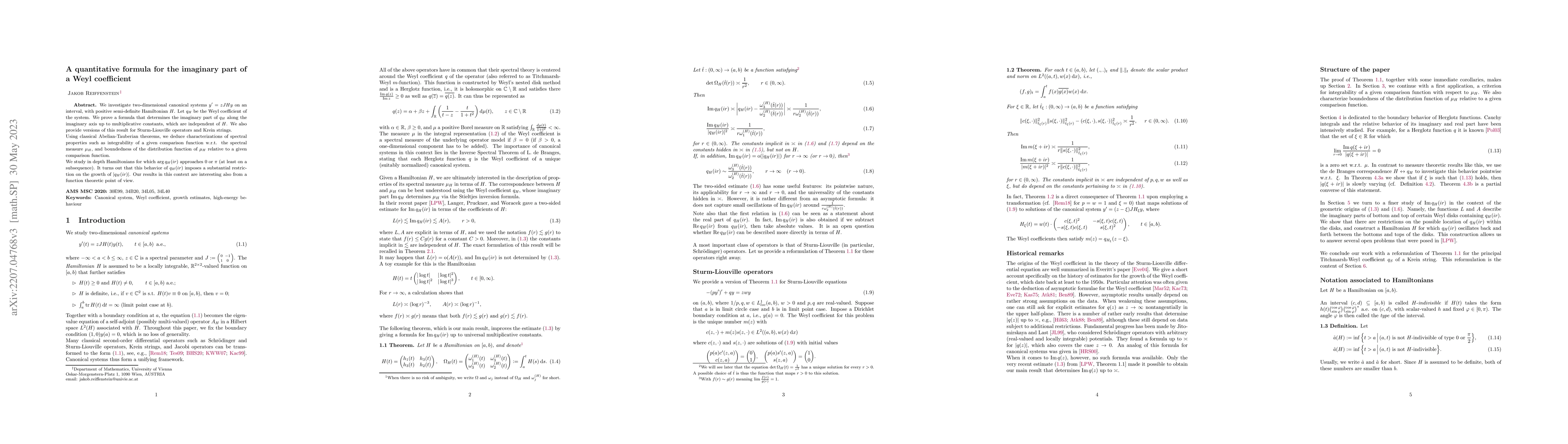 Thumbnail for A quantitative formula for the imaginary part of a Weyl coefficient