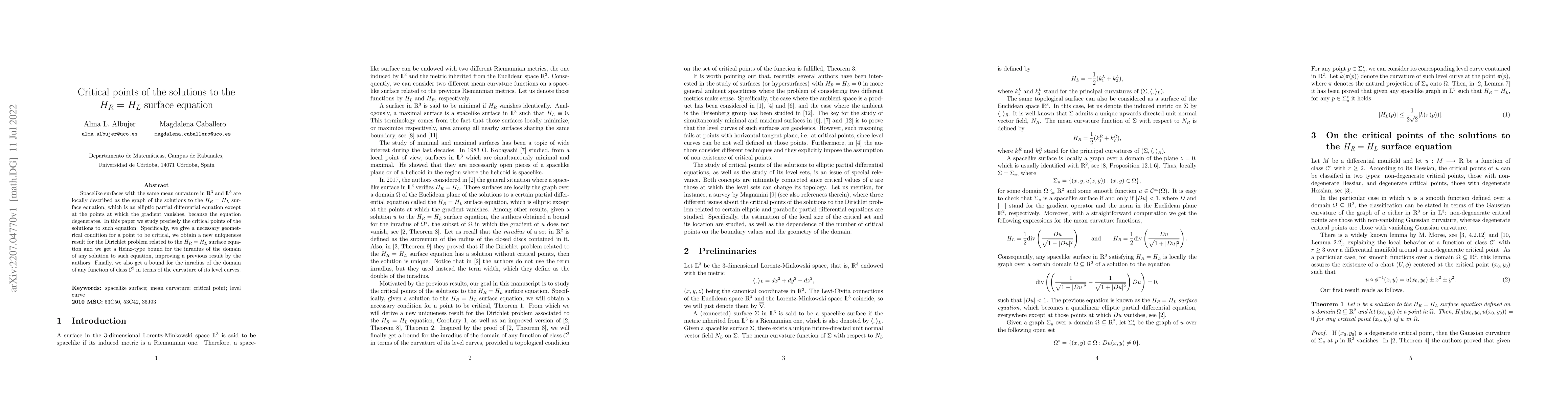 Thumbnail for Critical points of the solution to the $H_R=H_L$ surface equation