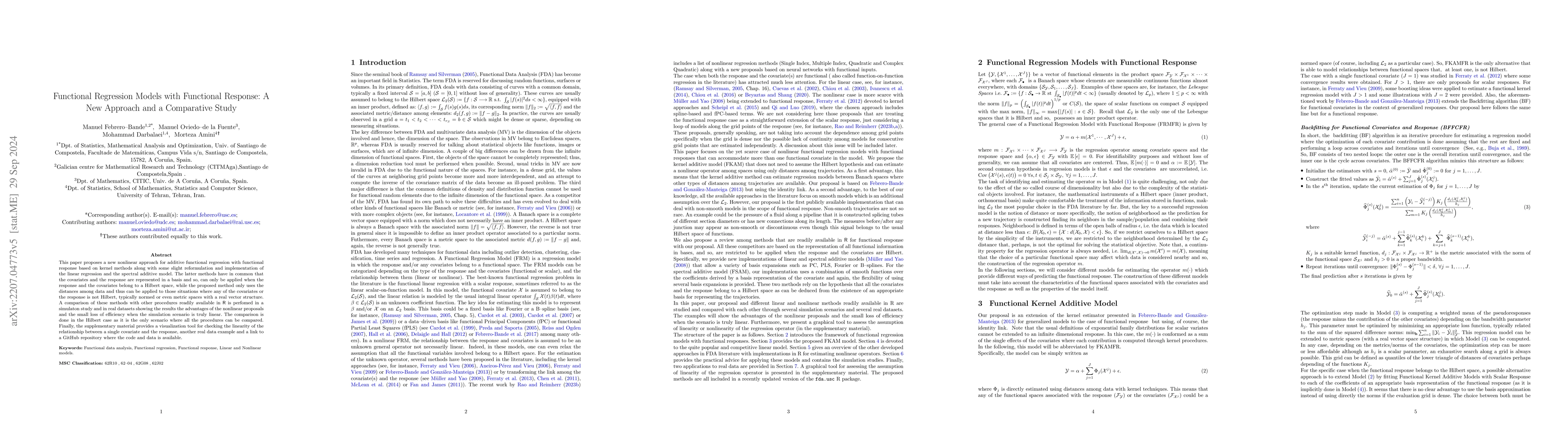 Thumbnail for Functional Regression Models with Functional Response: New Approaches
  and a Comparative Study