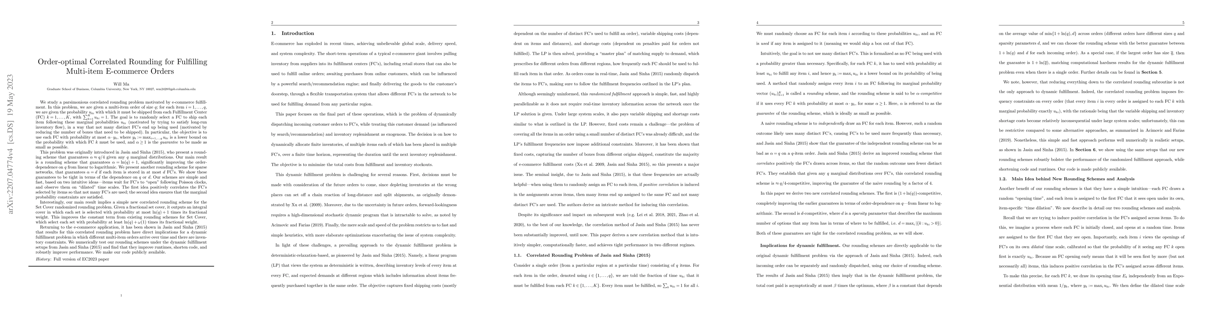 Thumbnail for Order-optimal Correlated Rounding for Fulfilling Multi-item E-commerce
  Orders