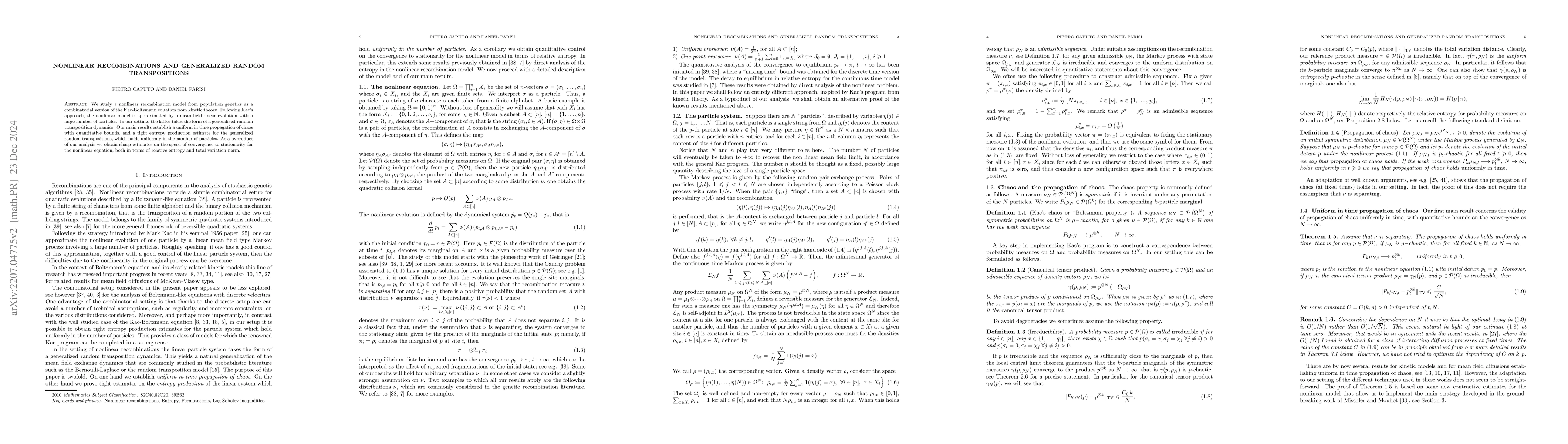 Thumbnail for Nonlinear recombinations and generalized random transpositions