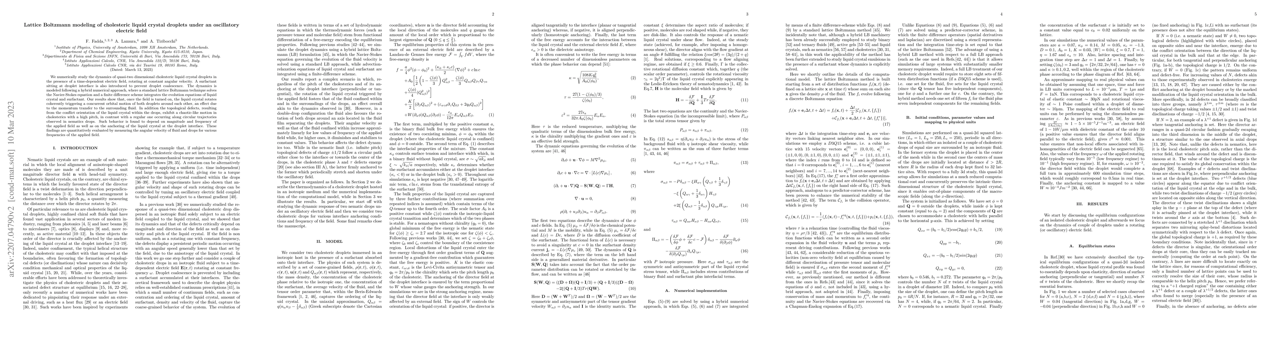 Thumbnail for Lattice Boltzmann modeling of cholesteric liquid crystal droplets under
  an oscillatory electric field