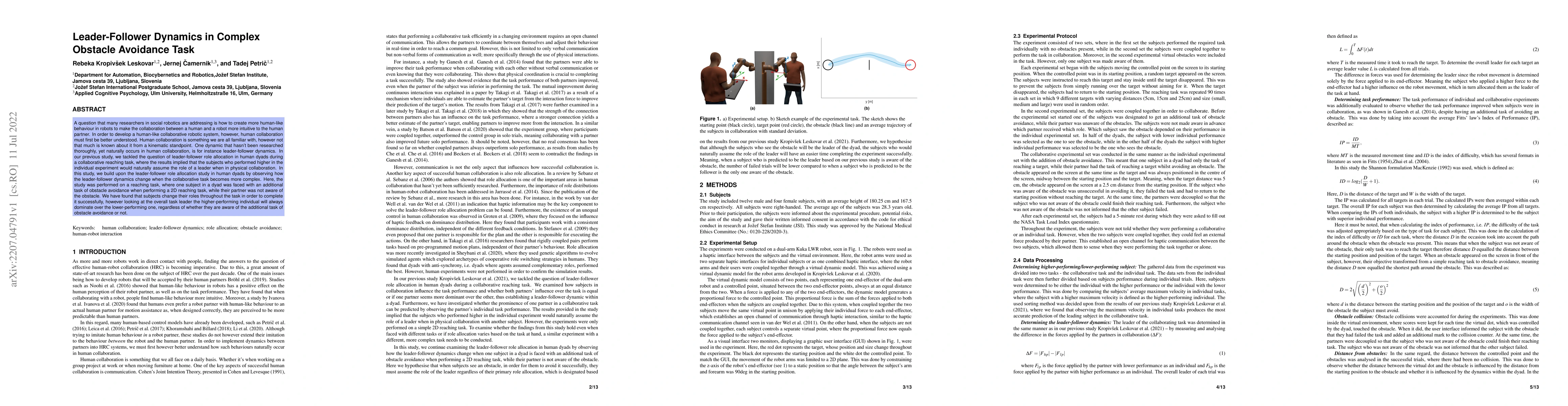 Thumbnail for Leader-Follower Dynamics in Complex Obstacle Avoidance Task