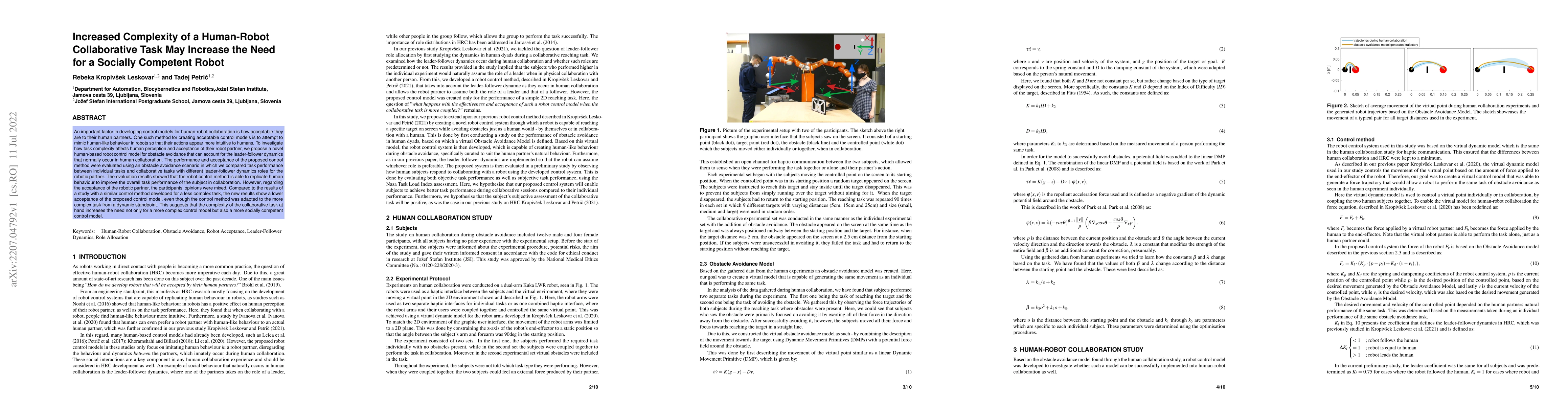 Thumbnail for Increased Complexity of a Human-Robot Collaborative Task May Increase
  the Need for a Socially Competent Robot