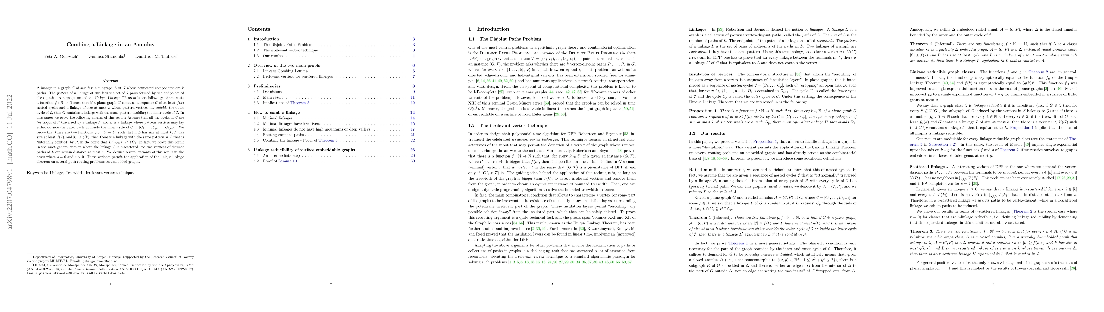 Thumbnail for Combing a Linkage in an Annulus