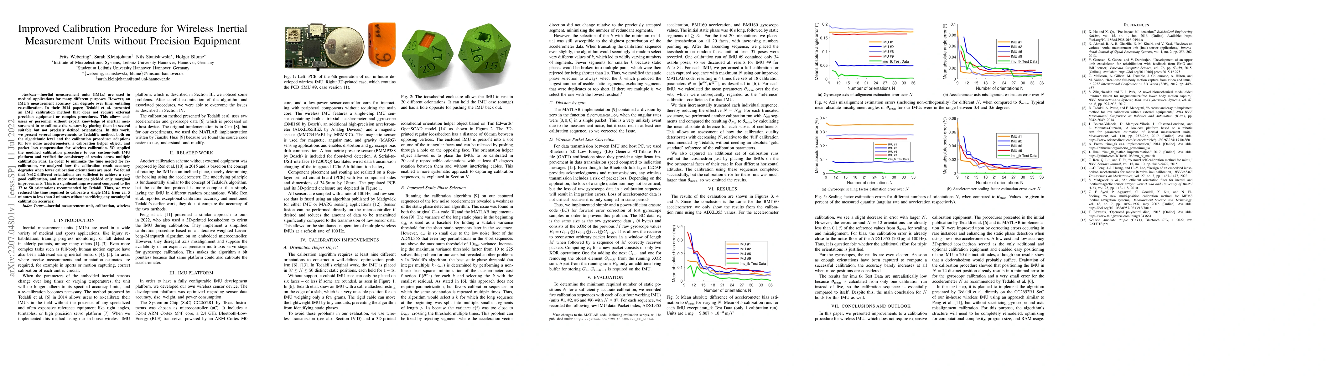 Thumbnail for Improved Calibration Procedure for Wireless Inertial Measurement Units
  without Precision Equipment