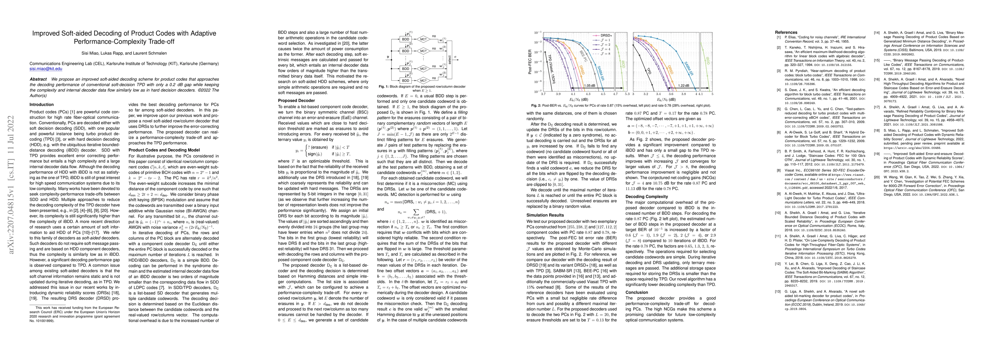 Thumbnail for Improved Soft-aided Decoding of Product Codes with Adaptive
  Performance-Complexity Trade-off