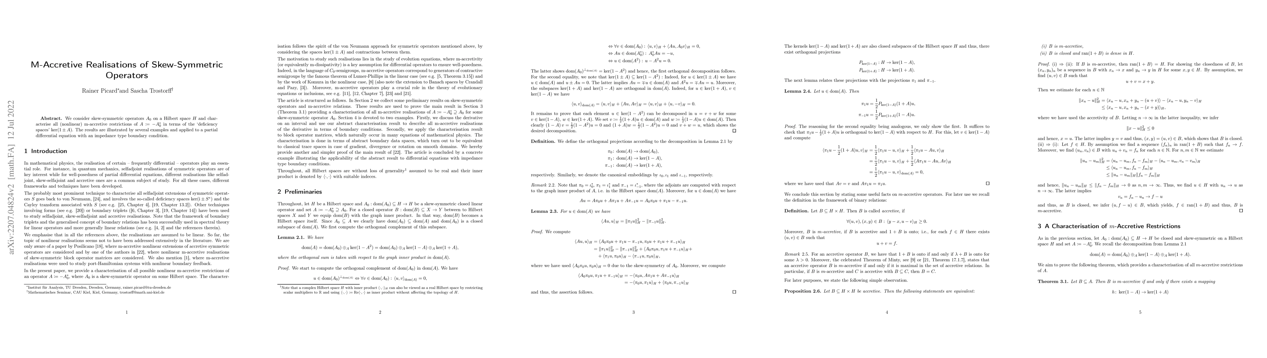 Thumbnail for M-Accretive Realisations of Skew-Symmetric Operators