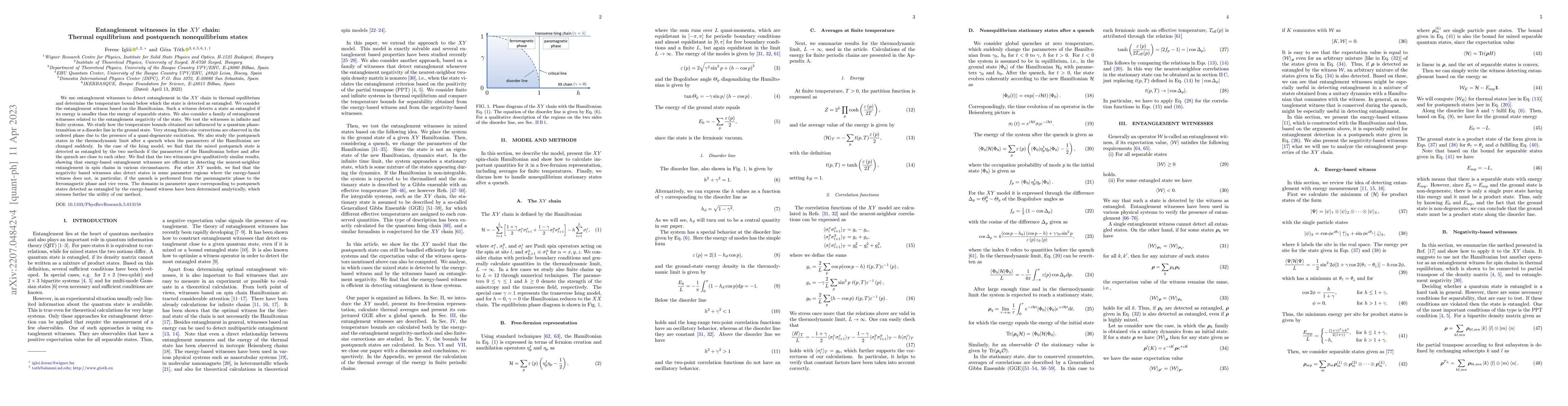 Thumbnail for Entanglement witnesses in the XY chain: Thermal equilibrium and
  postquench nonequilibrium states