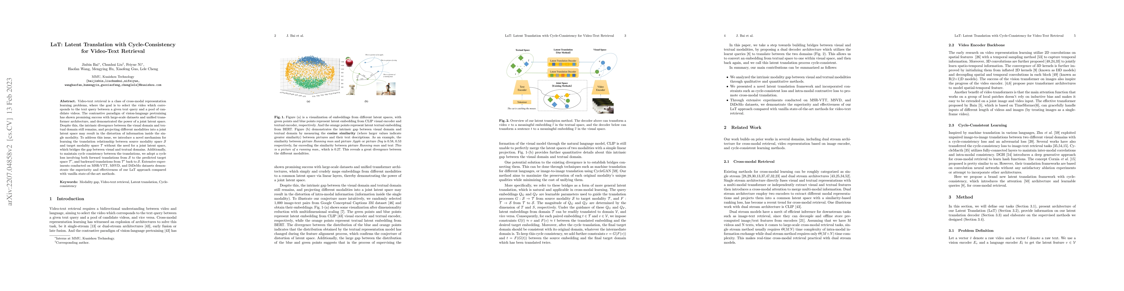 Thumbnail for LaT: Latent Translation with Cycle-Consistency for Video-Text Retrieval