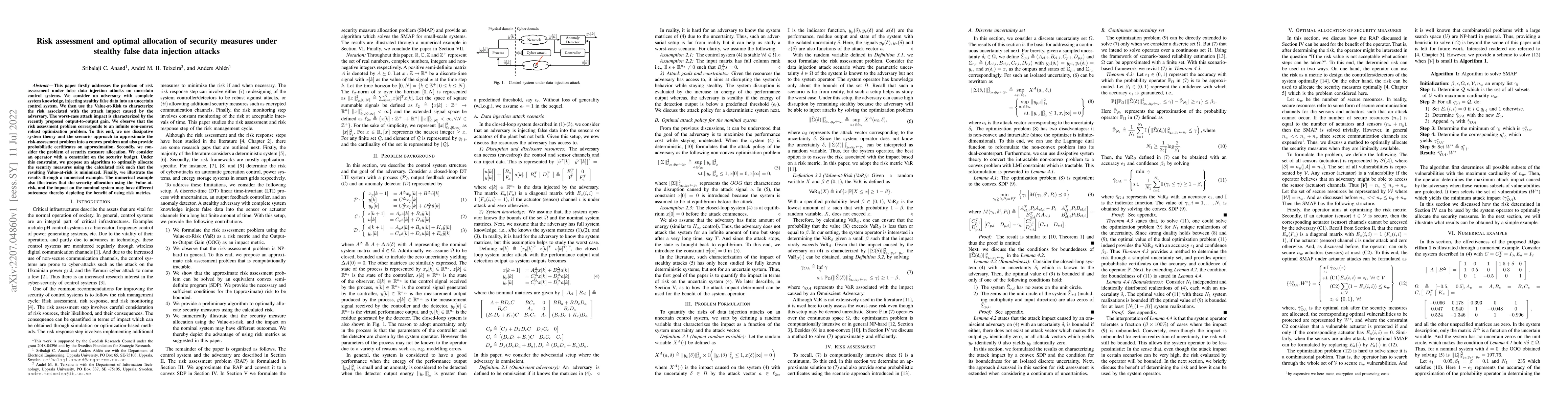Thumbnail for Risk assessment and optimal allocation of security measures under
  stealthy false data injection attacks