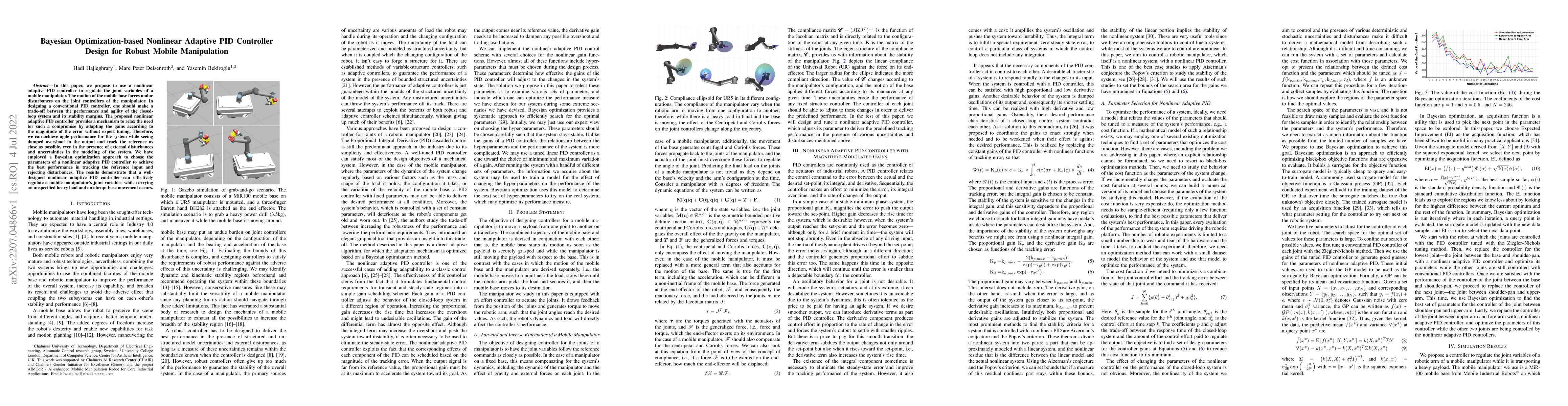 Thumbnail for Bayesian Optimization-based Nonlinear Adaptive PID Controller Design for
  Robust Mobile Manipulation