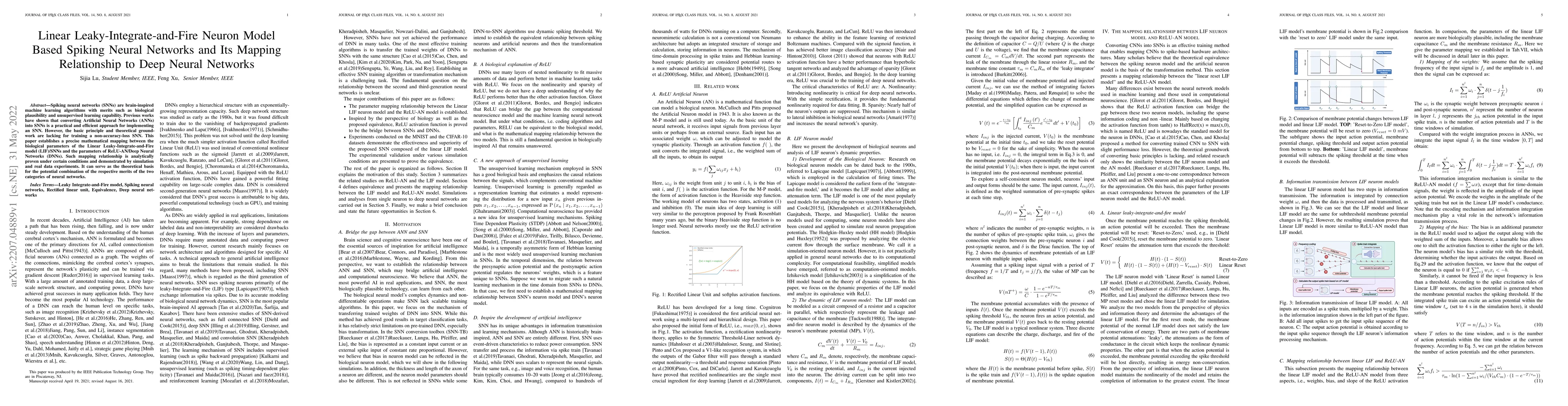 Thumbnail for Linear Leaky-Integrate-and-Fire Neuron Model Based Spiking Neural
  Networks and Its Mapping Relationship to Deep Neural Networks