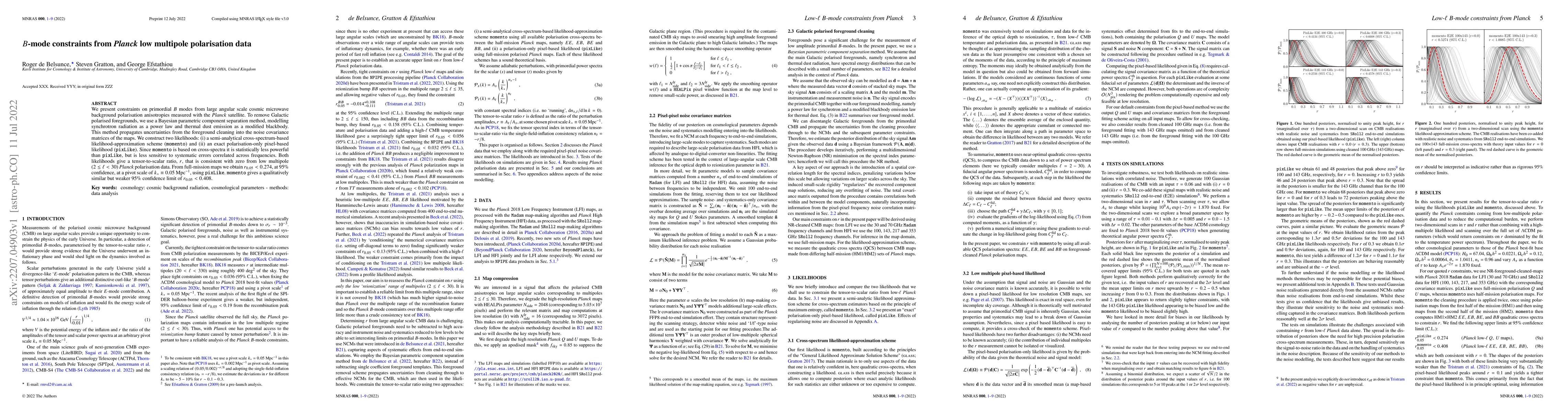 Thumbnail for B-mode constraints from Planck low multipole polarisation data