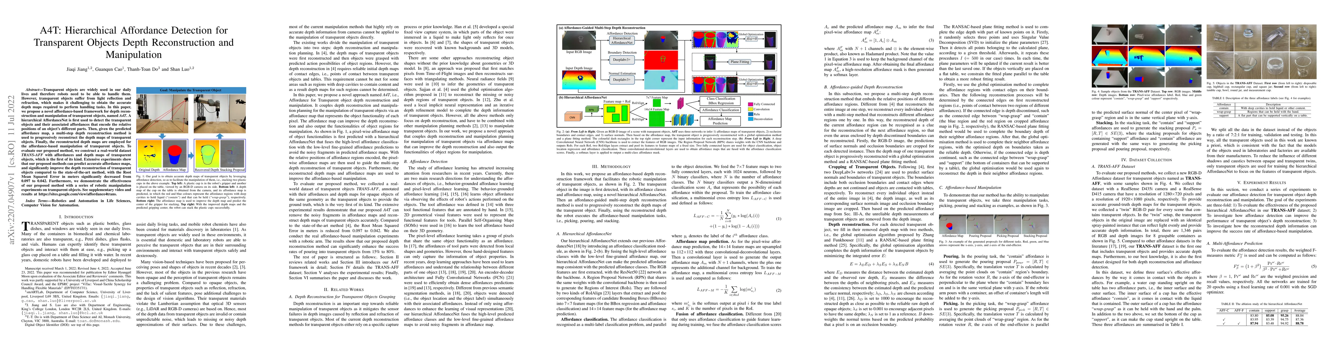 Thumbnail for A4T: Hierarchical Affordance Detection for Transparent Objects Depth
  Reconstruction and Manipulation