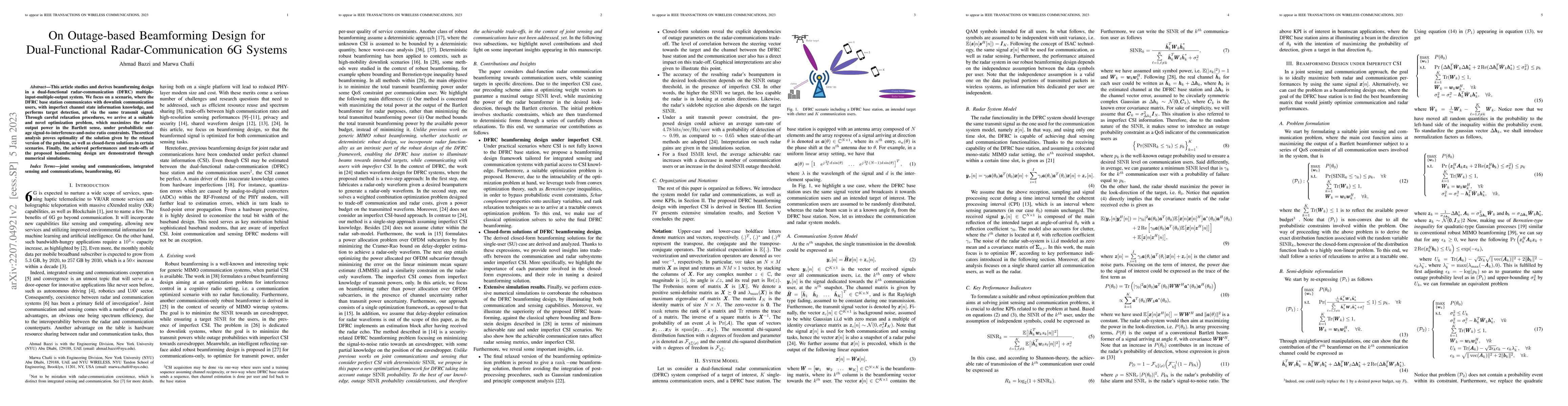 Thumbnail for On Outage-based Beamforming Design for Dual-Functional
  Radar-Communication 6G Systems