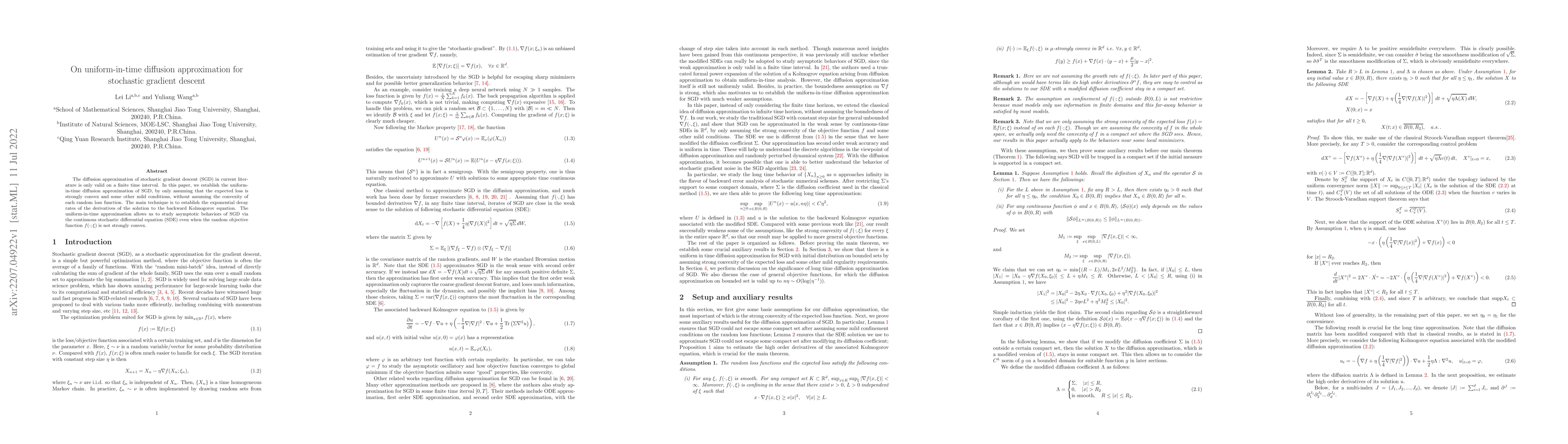 Thumbnail for On uniform-in-time diffusion approximation for stochastic gradient
  descent