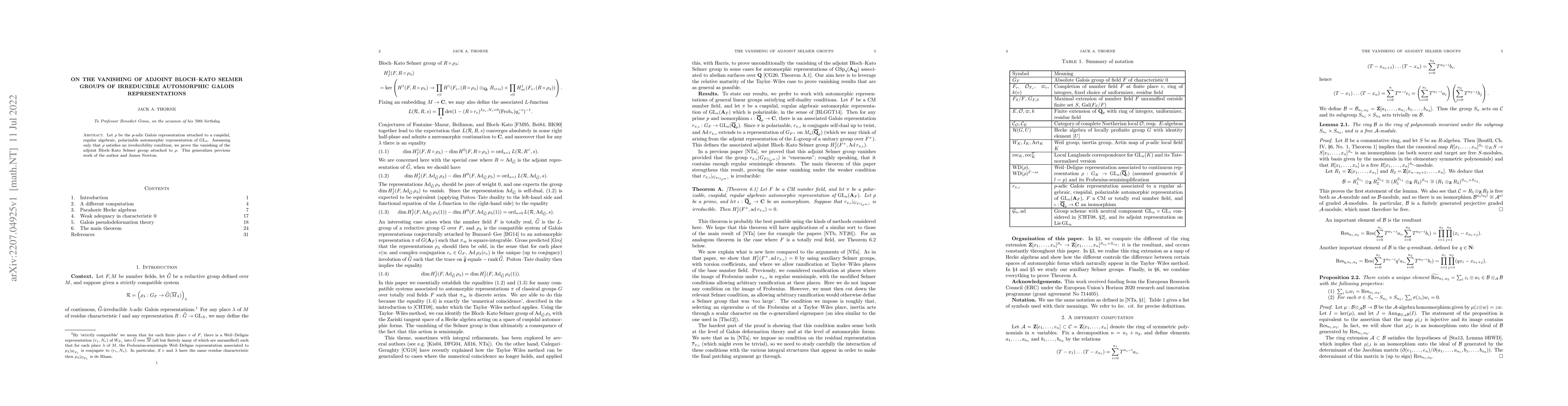 Thumbnail for On the vanishing of adjoint Bloch--Kato Selmer groups of irreducible
  automorphic Galois representations