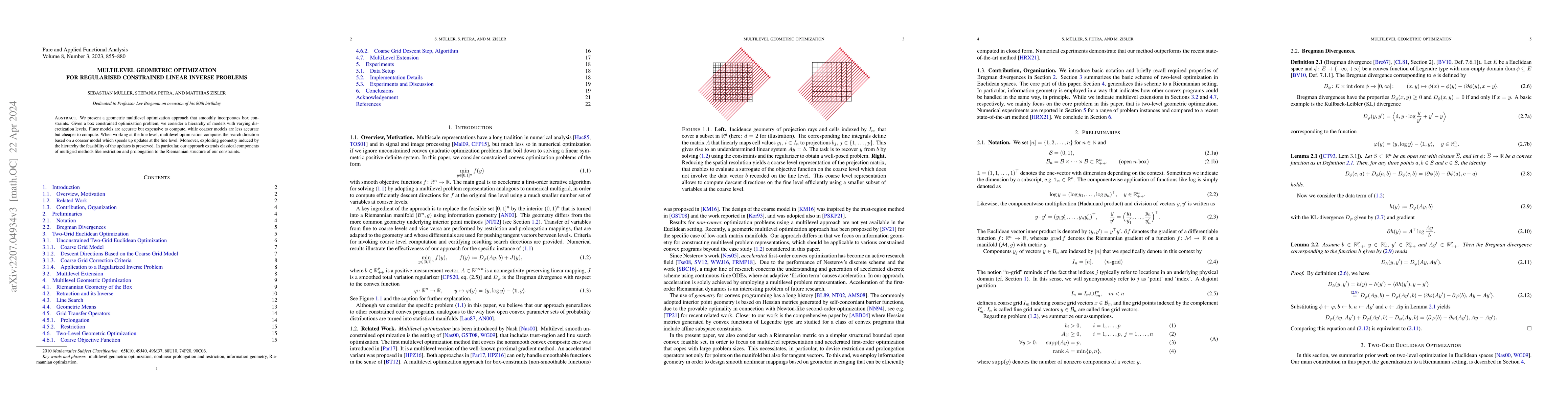 Thumbnail for Multilevel Geometric Optimization for Regularised Constrained Linear
  Inverse Problems