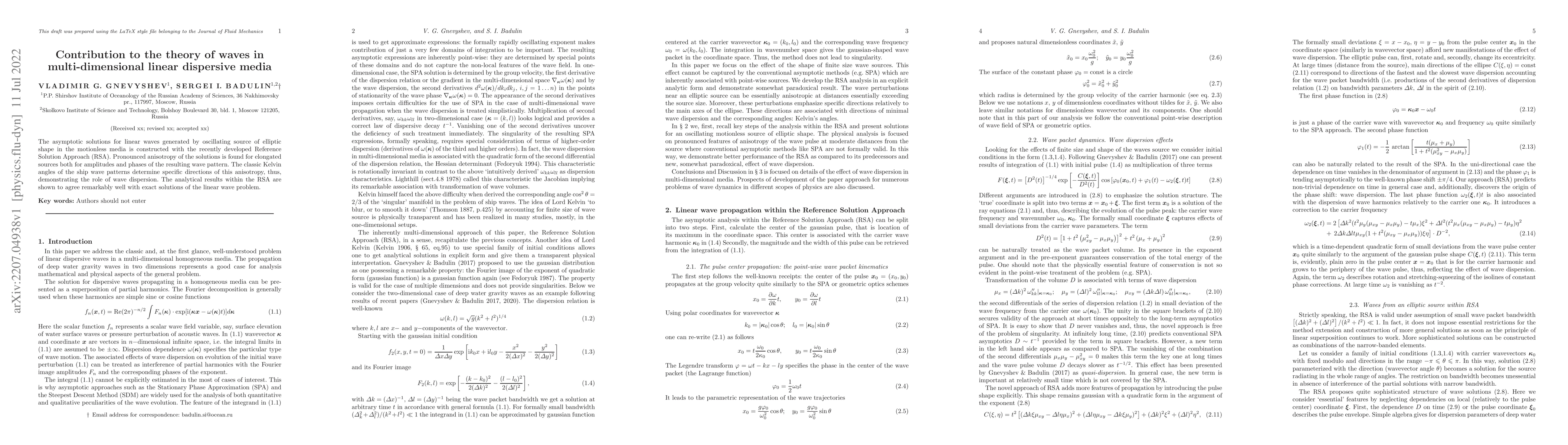 Thumbnail for Contribution to the theory of waves in multi-dimensional linear
  dispersive media