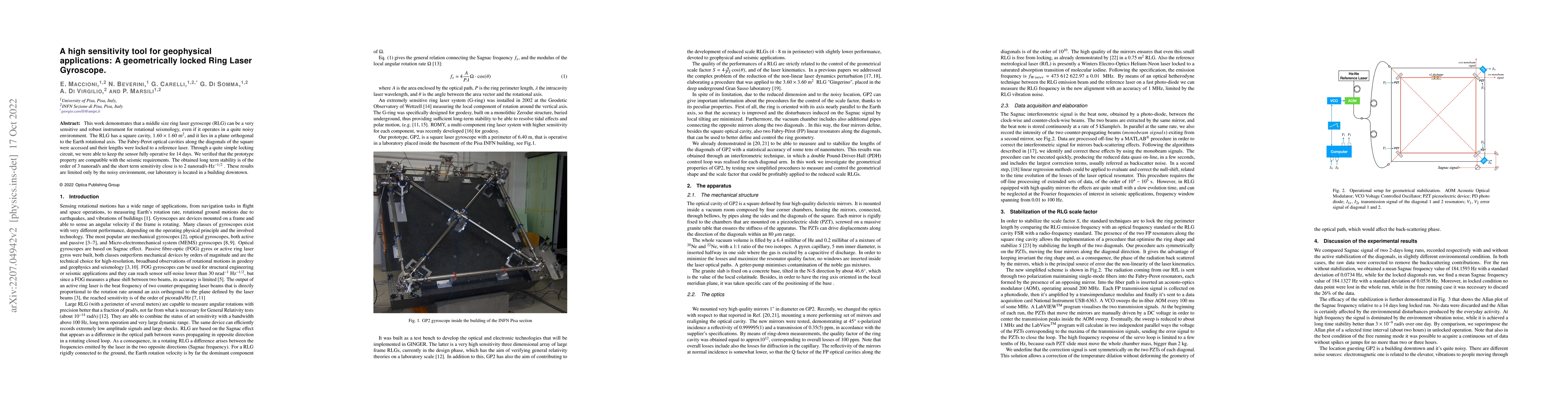 Thumbnail for A high sensitivity tool for geophysical applications: A geometrically
  locked Ring Laser Gyroscope