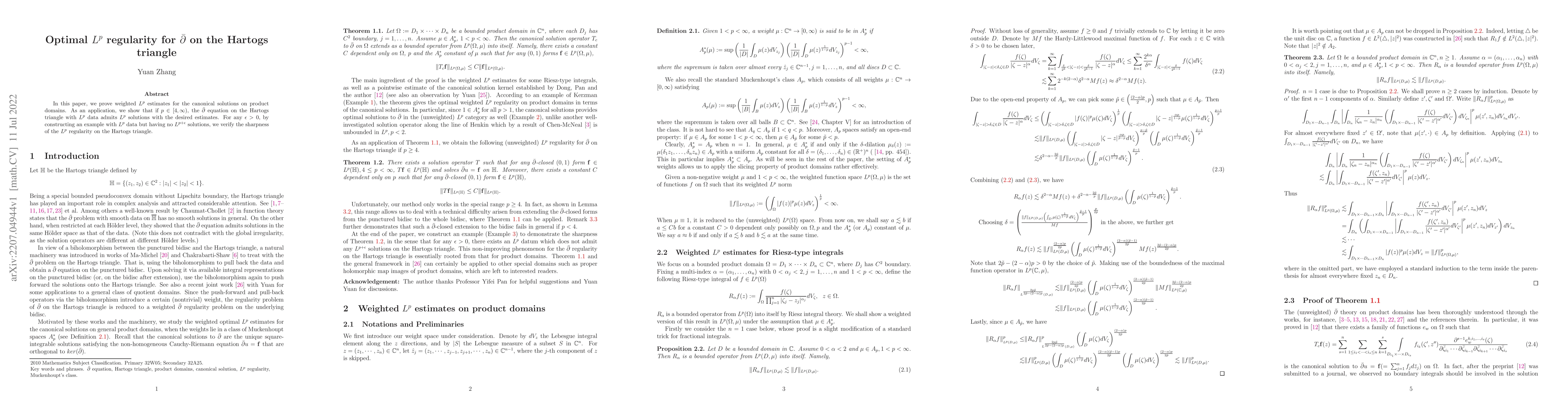Thumbnail for Optimal $L^p$ regularity for $\bar\partial$ on the Hartogs triangle