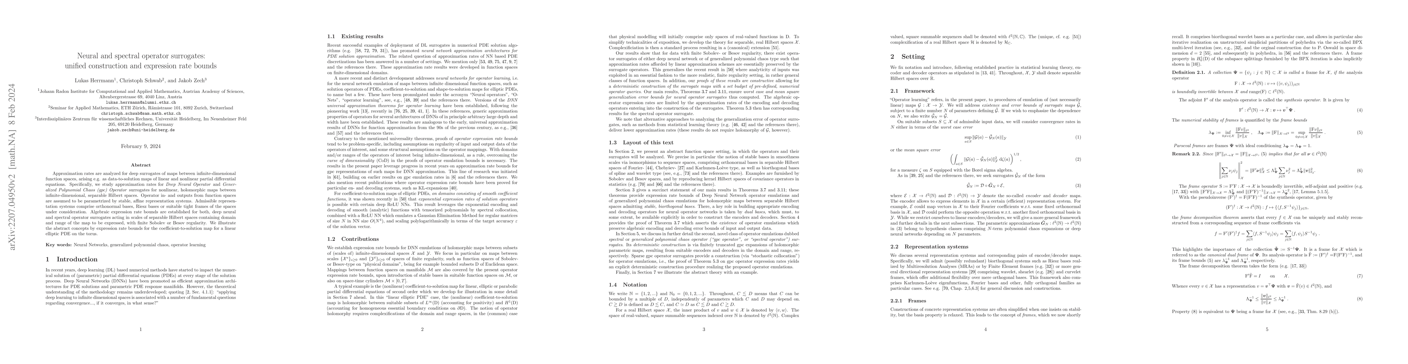 Thumbnail for Neural and spectral operator surrogates: unified construction and
  expression rate bounds