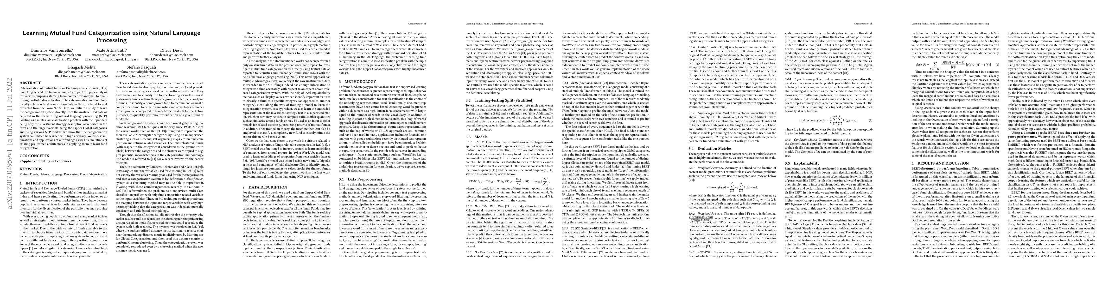 Thumbnail for Learning Mutual Fund Categorization using Natural Language Processing