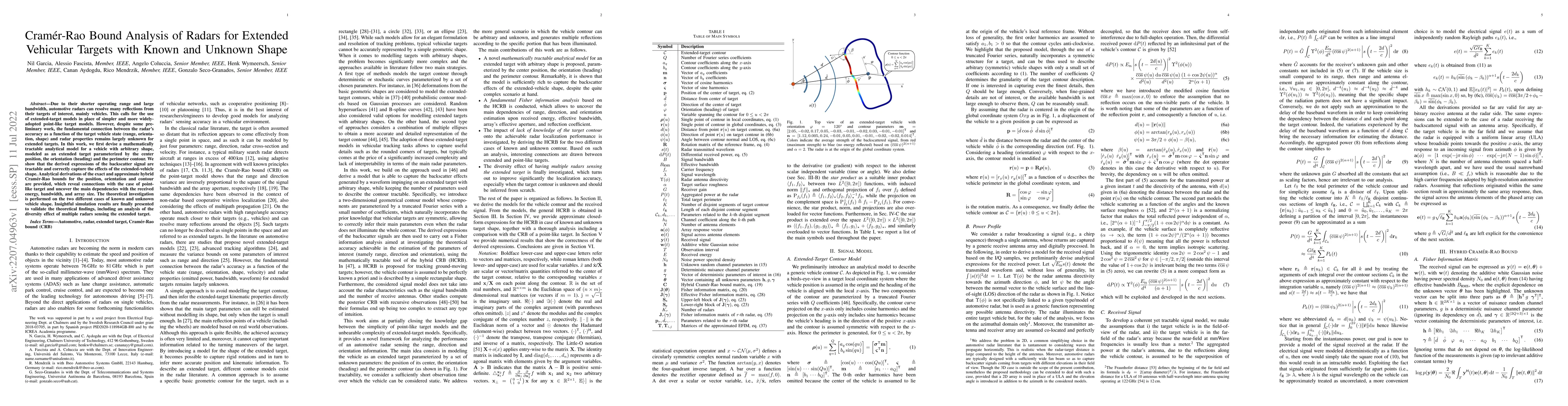 Thumbnail for Cram\'er-Rao Bound Analysis of Radars for Extended Vehicular Targets
  with Known and Unknown Shape