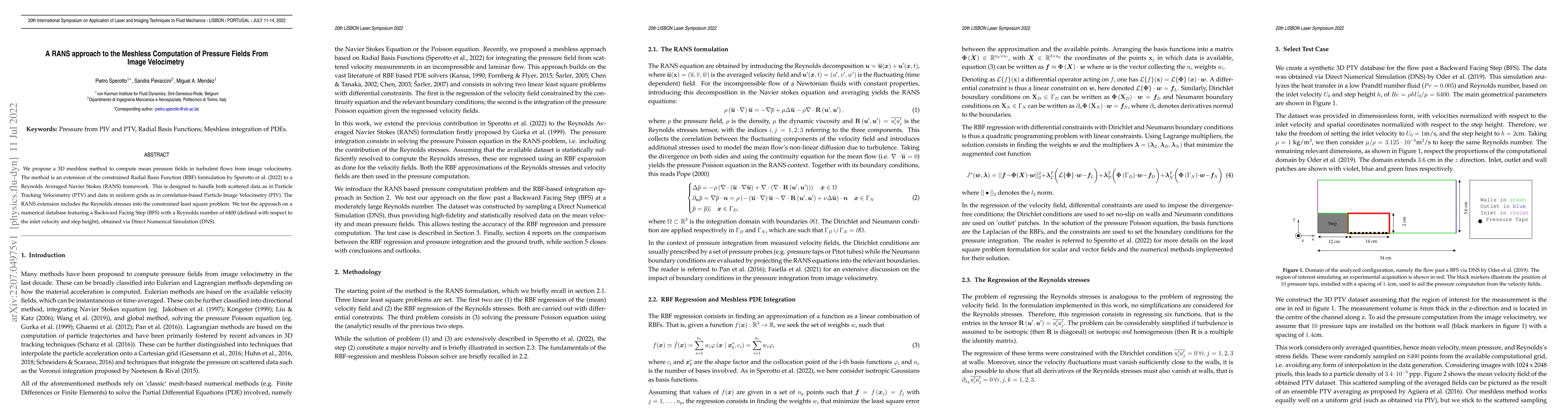 Thumbnail for A RANS approach to the Meshless Computation of Pressure Fields From
  Image Velocimetry