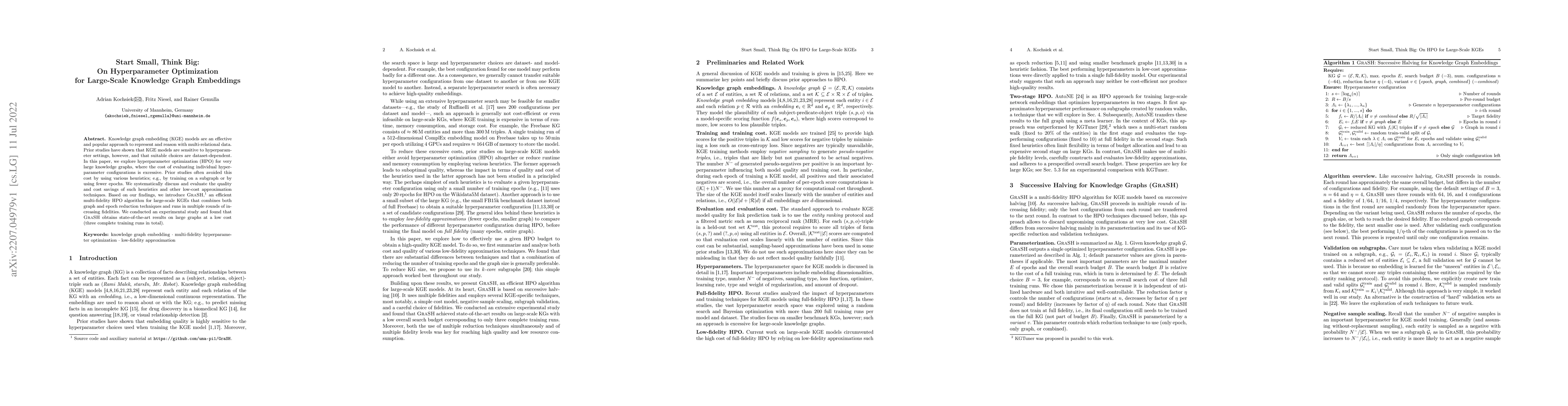 Thumbnail for Start Small, Think Big: On Hyperparameter Optimization for Large-Scale
  Knowledge Graph Embeddings