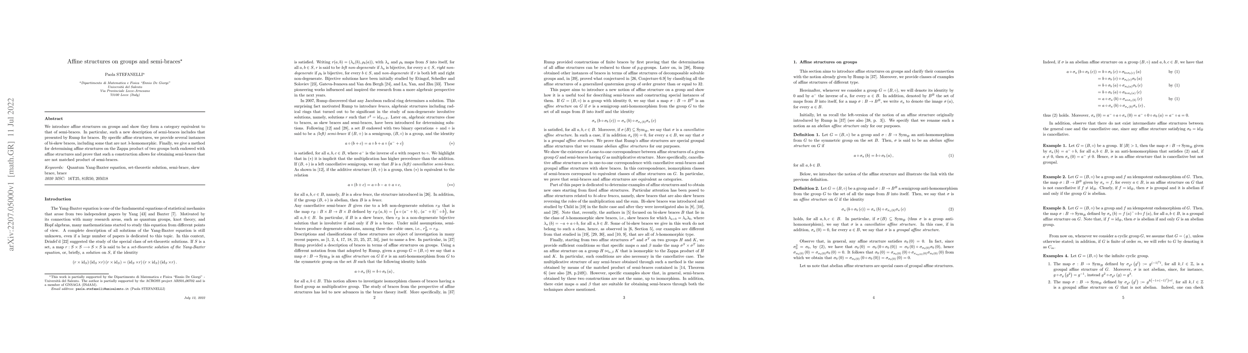 Thumbnail for Affine structures on groups and semi-braces