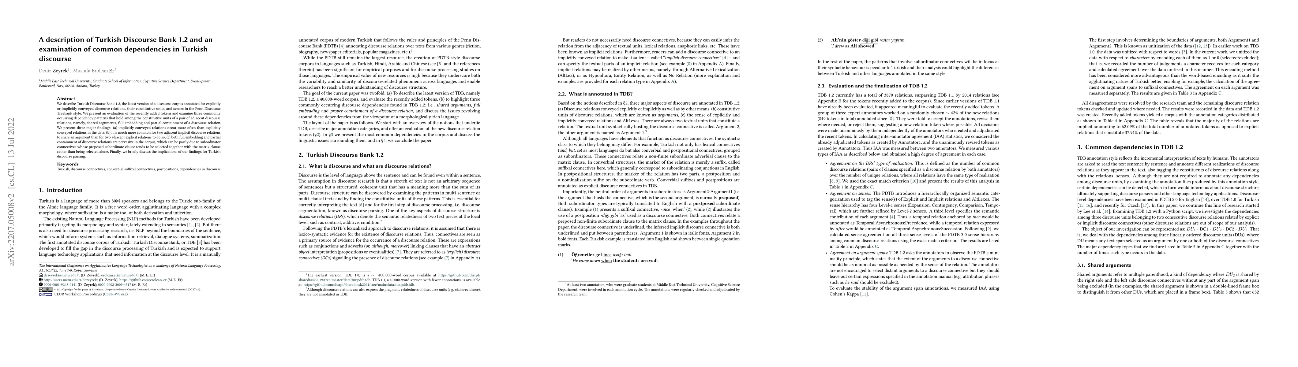 Thumbnail for A description of Turkish Discourse Bank 1.2 and an examination of common
  dependencies in Turkish discourse