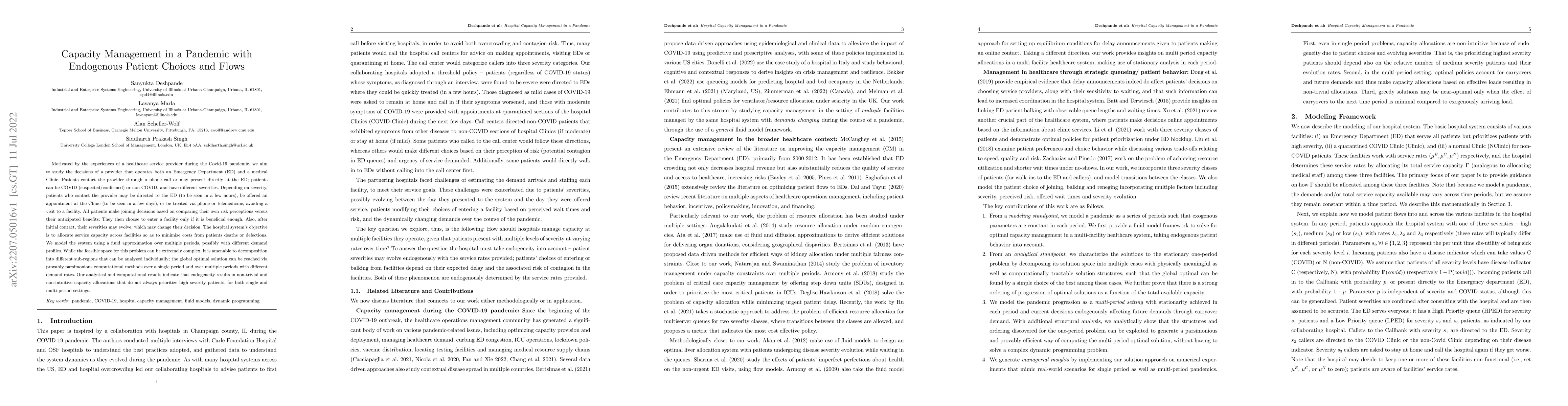 Thumbnail for Capacity Management in a Pandemic with Endogenous Patient Choices and
  Flows