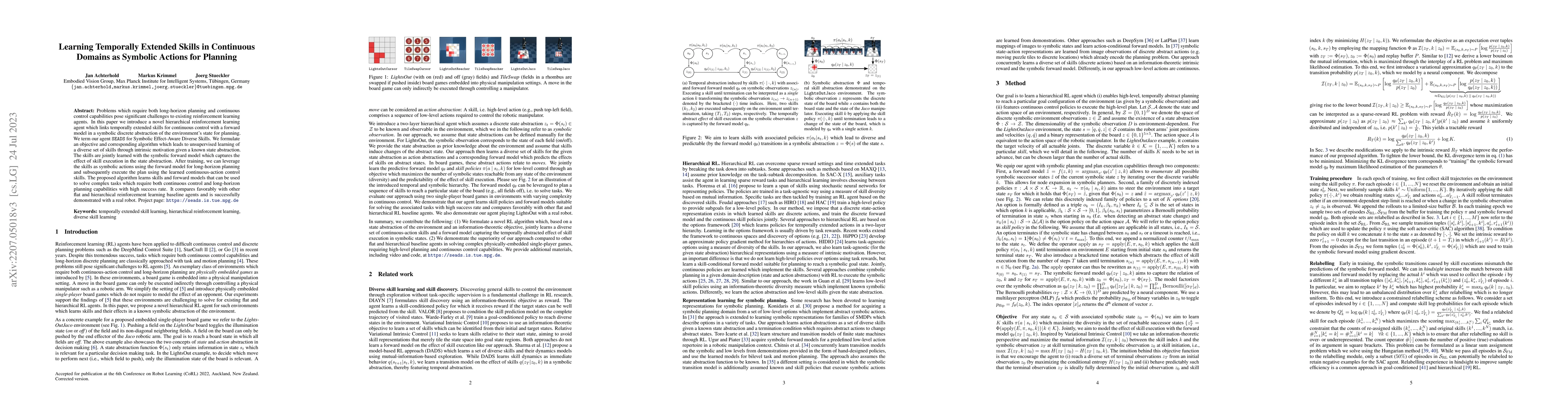 Thumbnail for Learning Temporally Extended Skills in Continuous Domains as Symbolic
  Actions for Planning