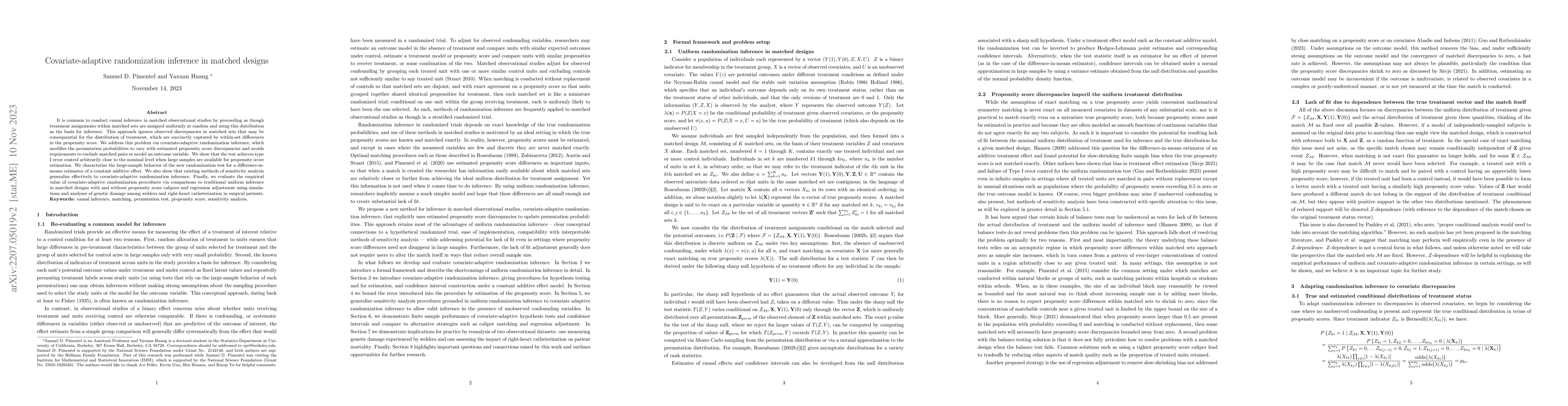 Thumbnail for Covariate-adaptive randomization inference in matched designs