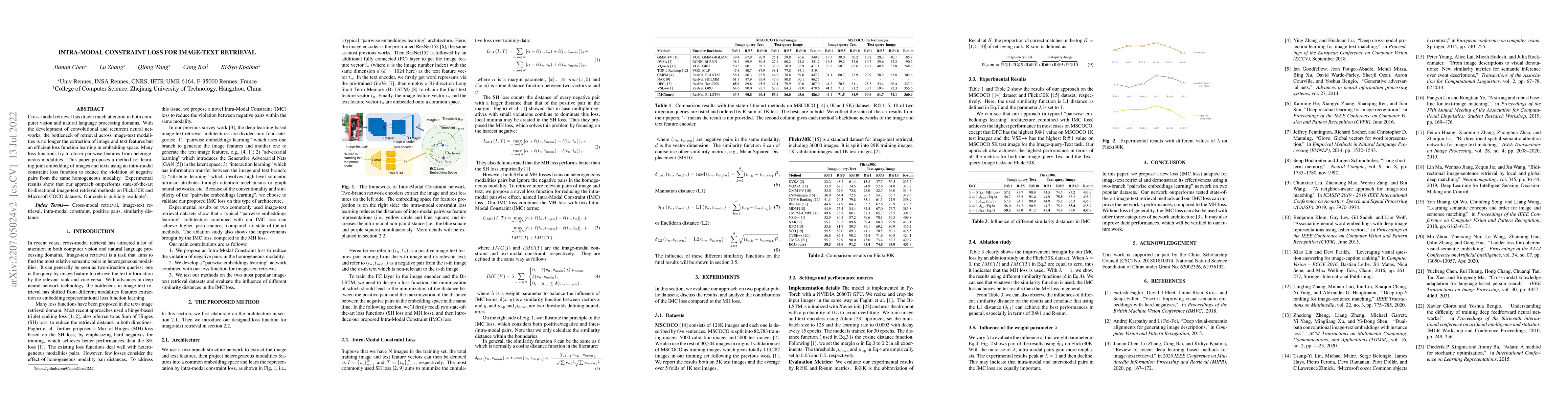 Thumbnail for Intra-Modal Constraint Loss For Image-Text Retrieval