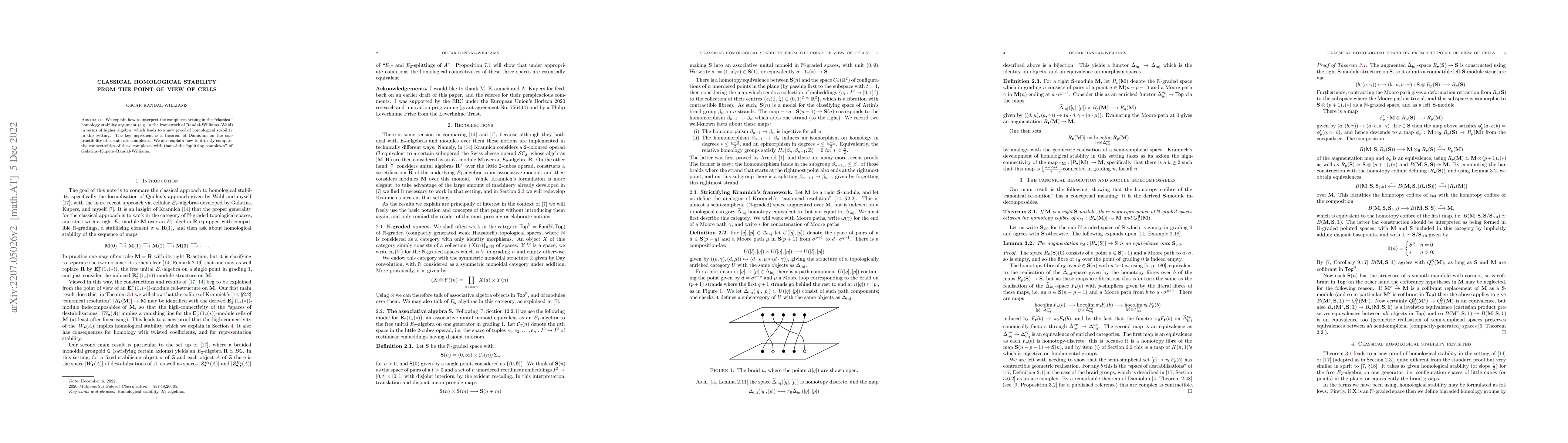 Thumbnail for Classical homological stability from the point of view of cells