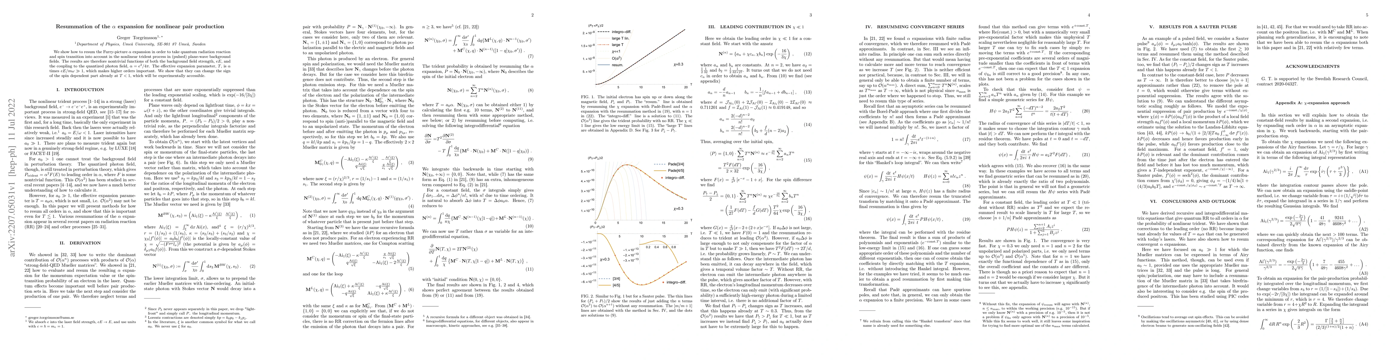 Thumbnail for Resummation of the $\alpha$ expansion for nonlinear pair production