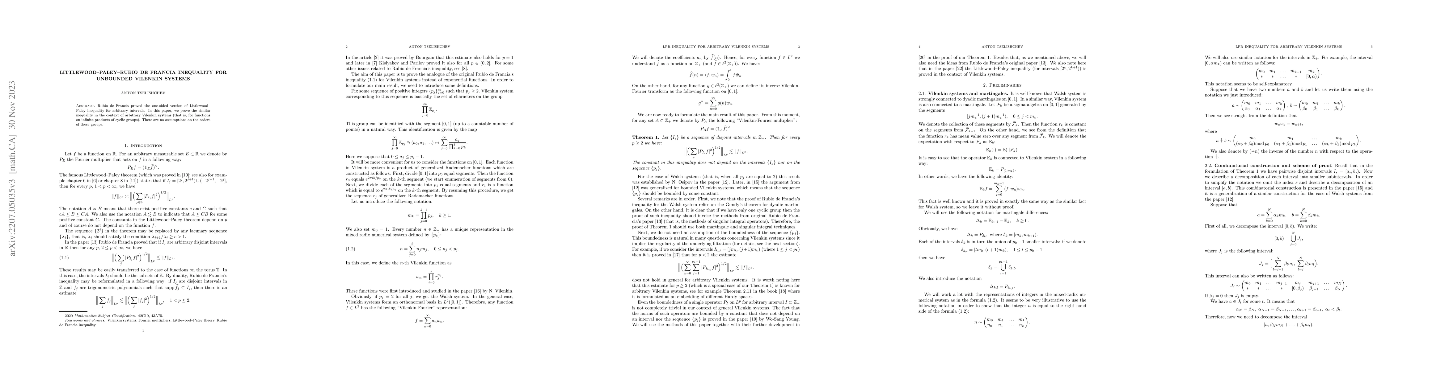 Thumbnail for Littlewood--Paley--Rubio de Francia inequality for unbounded Vilenkin
  systems