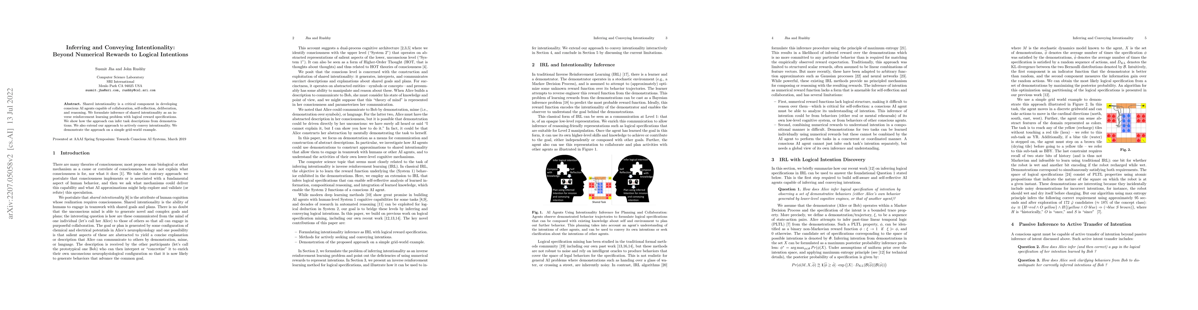 Thumbnail for Inferring and Conveying Intentionality: Beyond Numerical Rewards to
  Logical Intentions