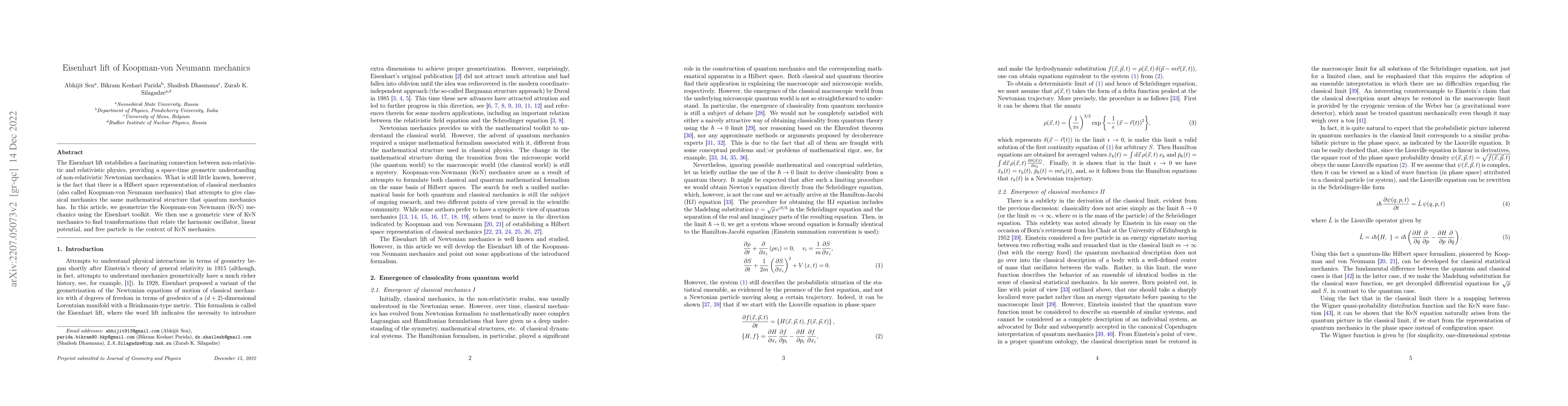 Thumbnail for Eisenhart lift of Koopman-von Neumann mechanics