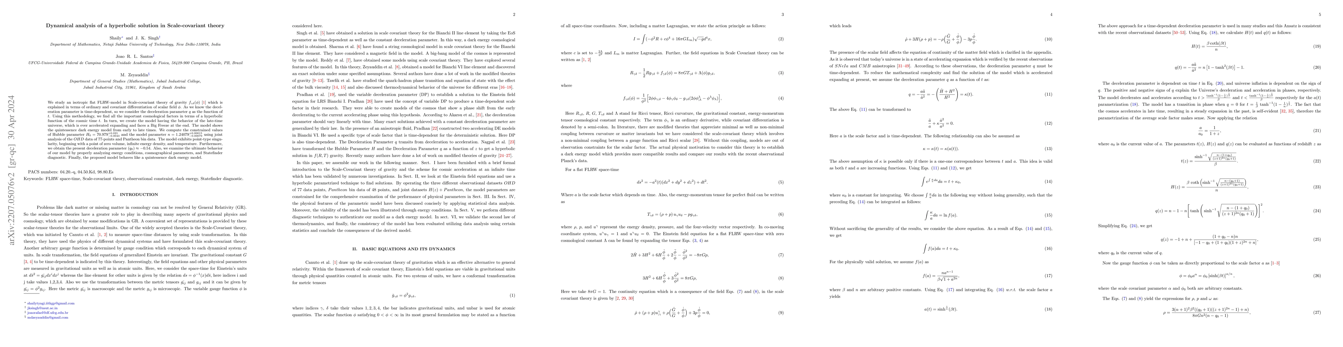 Thumbnail for Dynamical analysis of a hyperbolic solution in Scale-covariant theory