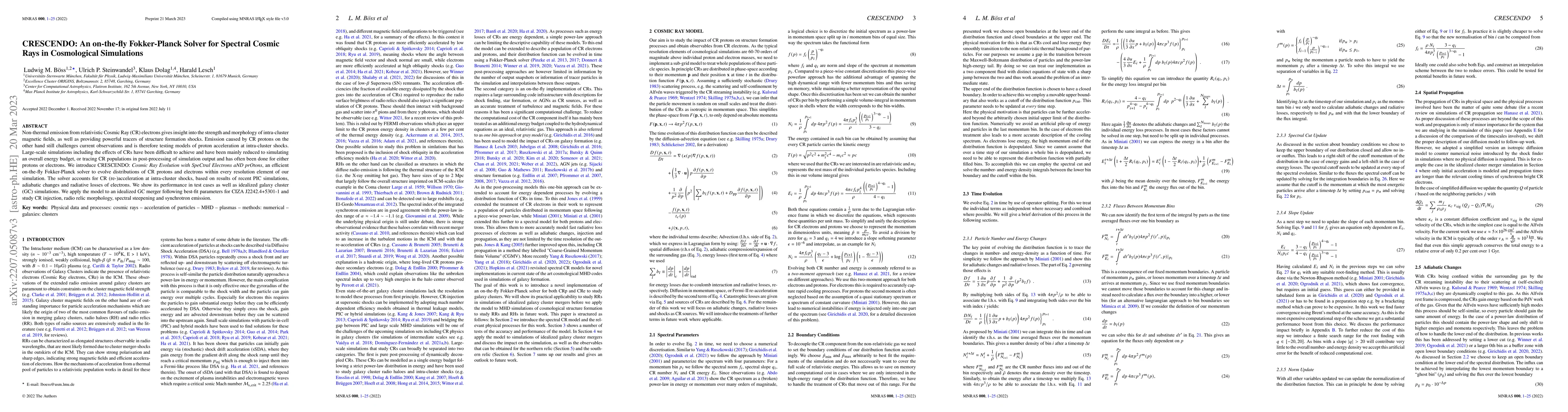 Thumbnail for CRESCENDO: An on-the-fly Fokker-Planck Solver for Spectral Cosmic Rays
  in Cosmological Simulations