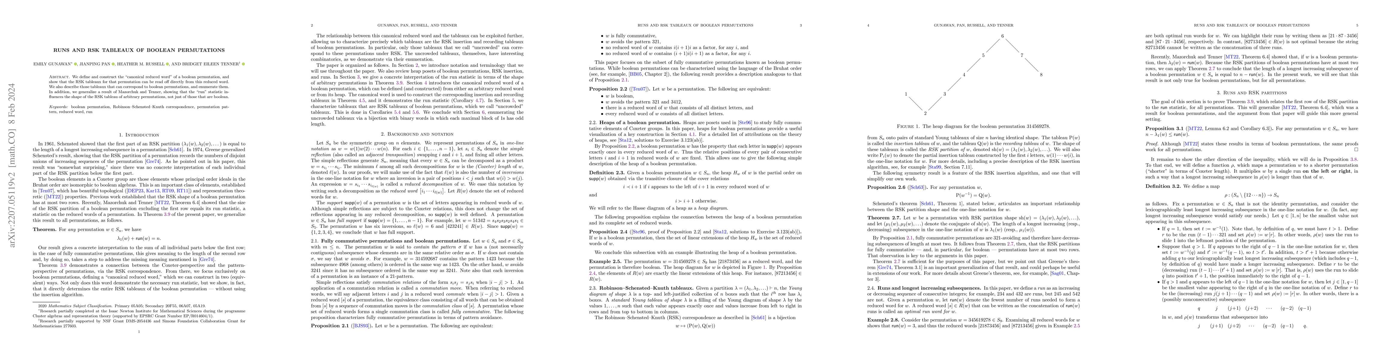 Thumbnail for Runs and RSK tableaux of boolean permutations