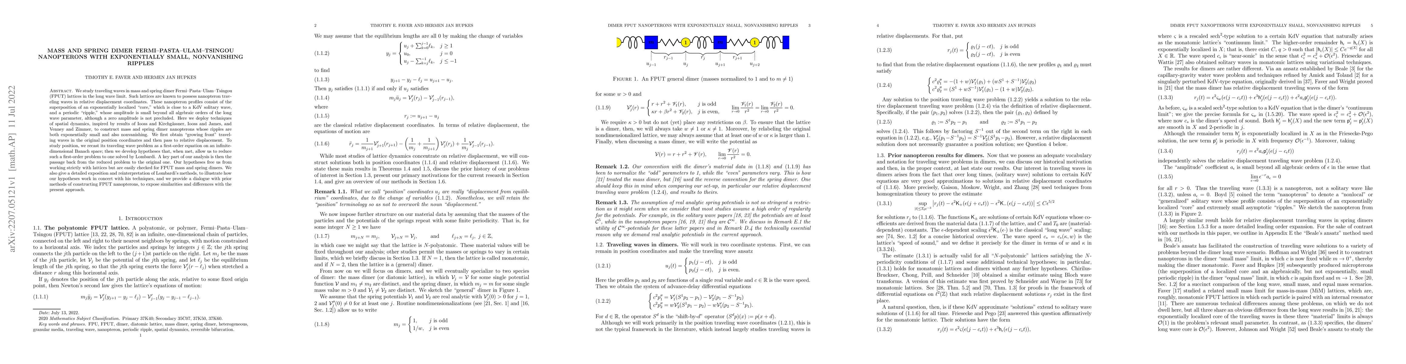 Thumbnail for Mass and spring dimer Fermi-Pasta-Ulam-Tsingou nanopterons with
  exponentially small, nonvanishing ripples
